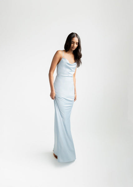 Blue Cowl Neck Bridesmaid Dresses